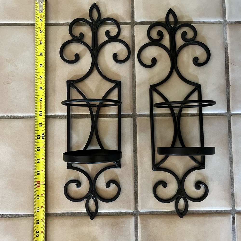 Elegant Black Wrought Iron Wall Sconce Set